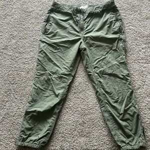Free people, army green joggers with zipper detail and fleece lining size small